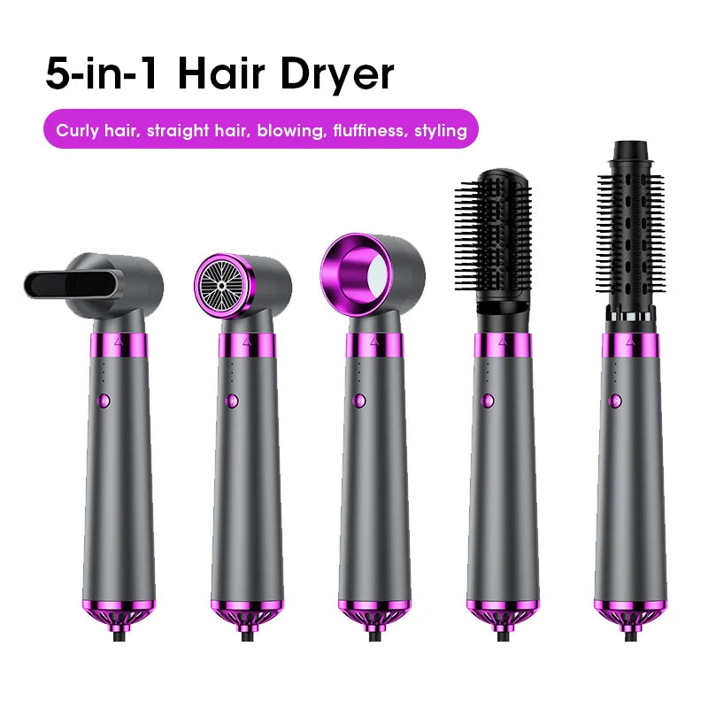 5-in-1 Negative Ion Hair Styler - Blow Dryer, Straightener & Curler with 5 Attachments