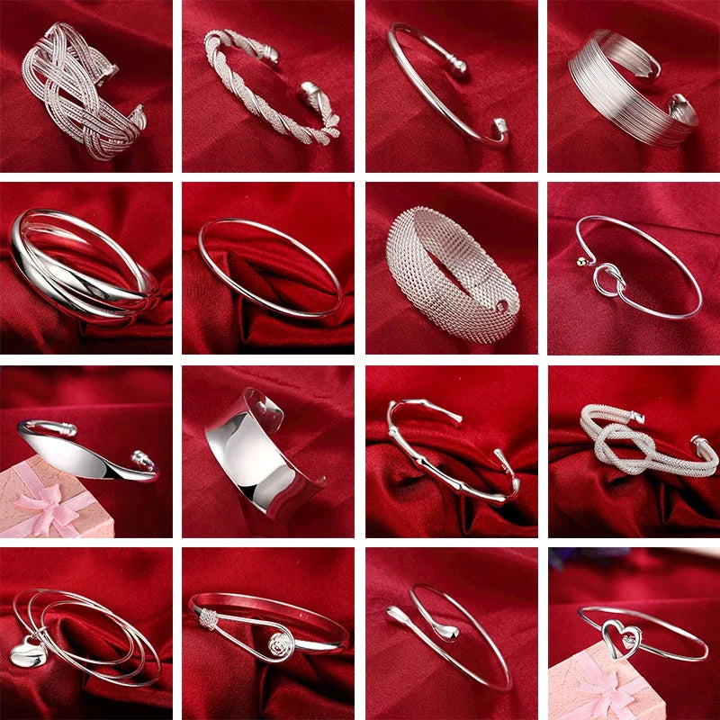 925 Sterling Silver Open Cuff Bracelet for Women - Trendy Adjustable Bangle Jewelry