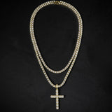 Iced Out Cross Pendant Necklace – Hip Hop Tennis Chain for Men & Women