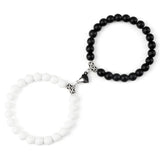Magnetic Couple Bracelets Set - Natural Stone Heart Bead Lovers' Bracelets