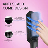 Ionic Hair Straightening Brush with 6 Temperature Settings – Anti-Scald Flat Iron for Frizz-Free, Shiny Hair