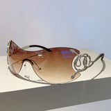 Rimless Gradient Oversized Snake-Leg Sunglasses – Y2K Wrap-Around Punk Shades for Women