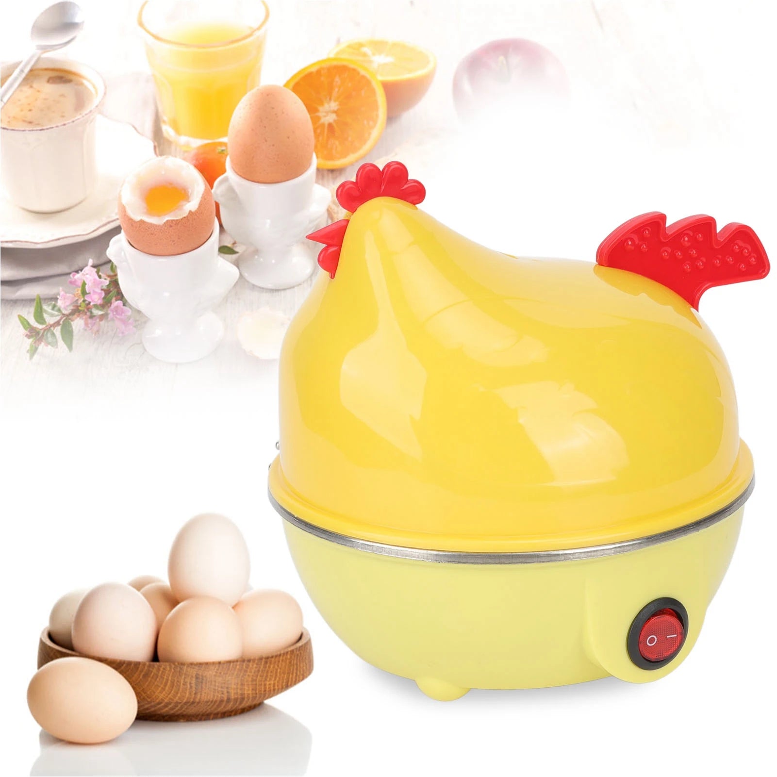 Cocedor de huevos eléctrico con forma de pollo, hervidor rápido de huevos, capacidad para 7 huevos, apagado automático, minimáquina para desayuno