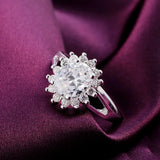 925 Sterling Silver Crystal Flower Ring for Women – Elegant Wedding & Party Jewelry