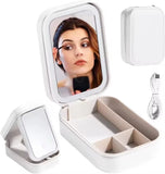 Rechargeable LED Makeup Mirror with Storage – 3-Color Light Travel Vanity Case