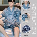 Men’s Long Sleeve Cartoon Pajama Set with Elastic Waist – Comfortable Loungewear for All Seasons