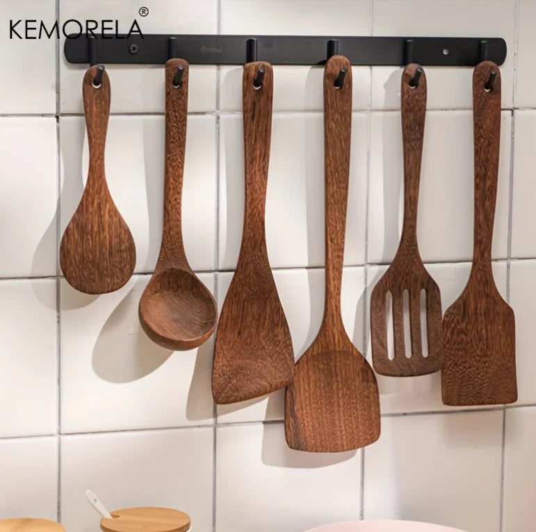 Thailand Teak Wooden Cooking Spoon Set – Natural Kitchen Utensils & Ladle Turner