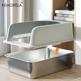 XL Stainless Steel Cat Litter Box with Lid – High Sides, Odor-Resistant, for Large & Small Cats