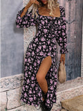 Bohemian Print Maxi Dress for Women - Backless, Full Sleeve, Summer Dress