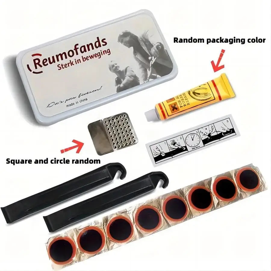Complete Bike Tire Repair Kit with Patches, Levers & Vulcanizing Fluid
