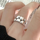 Anillo de corazón retro de plata de ley 925: banda geométrica minimalista para mujer