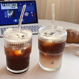 Vaso de vidrio transparente de 450 ml con tapa y pajita: taza para café helado, té, jugo y agua