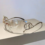 Rimless Gradient Oversized Snake-Leg Sunglasses – Y2K Wrap-Around Punk Shades for Women