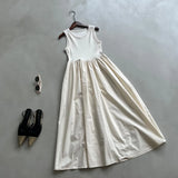 Women's Knit Maxi Vest Dress - Slim Fit Sleeveless Tank Dress in Pink & Black