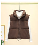 Winter Short Down Sleeveless Vest Women Warm Stand Collar Zipper Jacket Casual Fashion Quilted Cropped Coats Street Outerwears