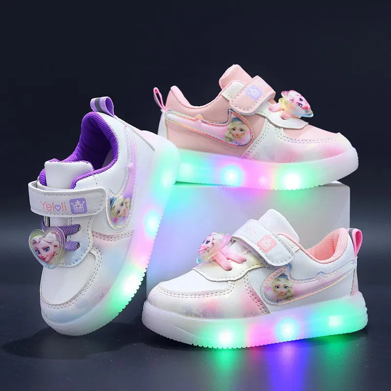 Girls' Light-Up Sneakers – Princess Elsa Casual Shoes with LED Lights for Kids