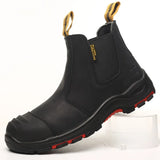 Men’s Slip-On Leather Work Boots – Waterproof Safety Ankle Boots with Steel Toe