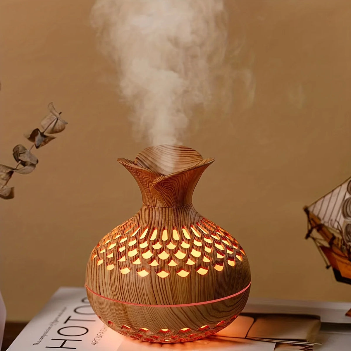 Humidificador de vapor frío ultrasilencioso con USB, aromaterapia y luces LED