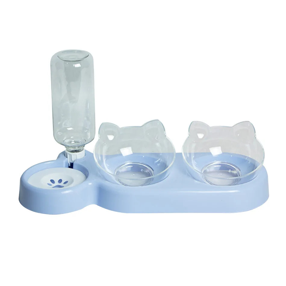 Elevated Pet Bowls for Dogs & Cats - Double Feeder with Water Dispenser