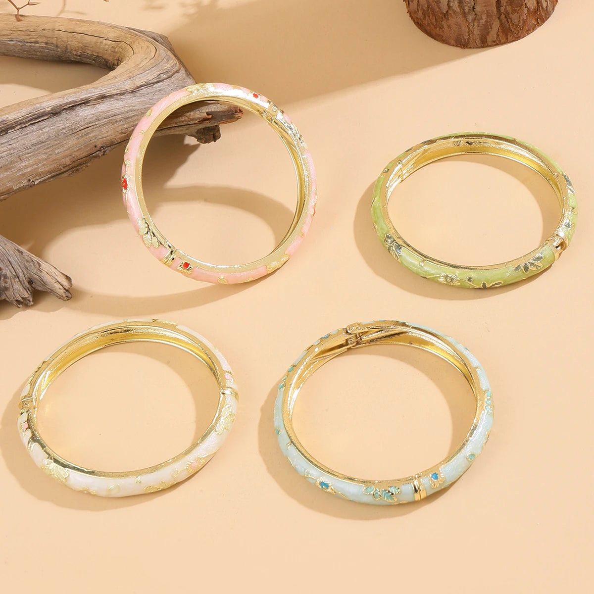 Vintage Flower Cloisonné Bangle Bracelet for Women