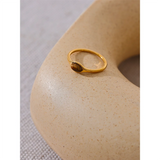 Minimalist Gold Stainless Steel Ring with Natural Stone – Chic & Waterproof Jewelry