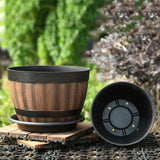 Classic Whiskey Barrel Resin Planter with Drainage Holes for Indoor & Outdoor Use