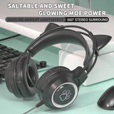 Cat Ear Gaming Headphones with RGB Lights - Wired 3.5mm Headset with Noise Canceling Mic for PC & Laptop