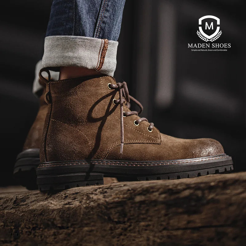 Men’s Ankle High Cow Suede Desert Boots – Winter Lace-Up Casual Footwear
