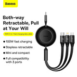 Retractable 3-in-1 Fast Charging Cable – 100W High-Speed USB-C, Lightning, Micro USB