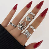 30-Piece Mixed Style Silver & Gold Alloy Rings Set for Women – Fashion Statement Rings with Animal, Floral, and Edgy Designs