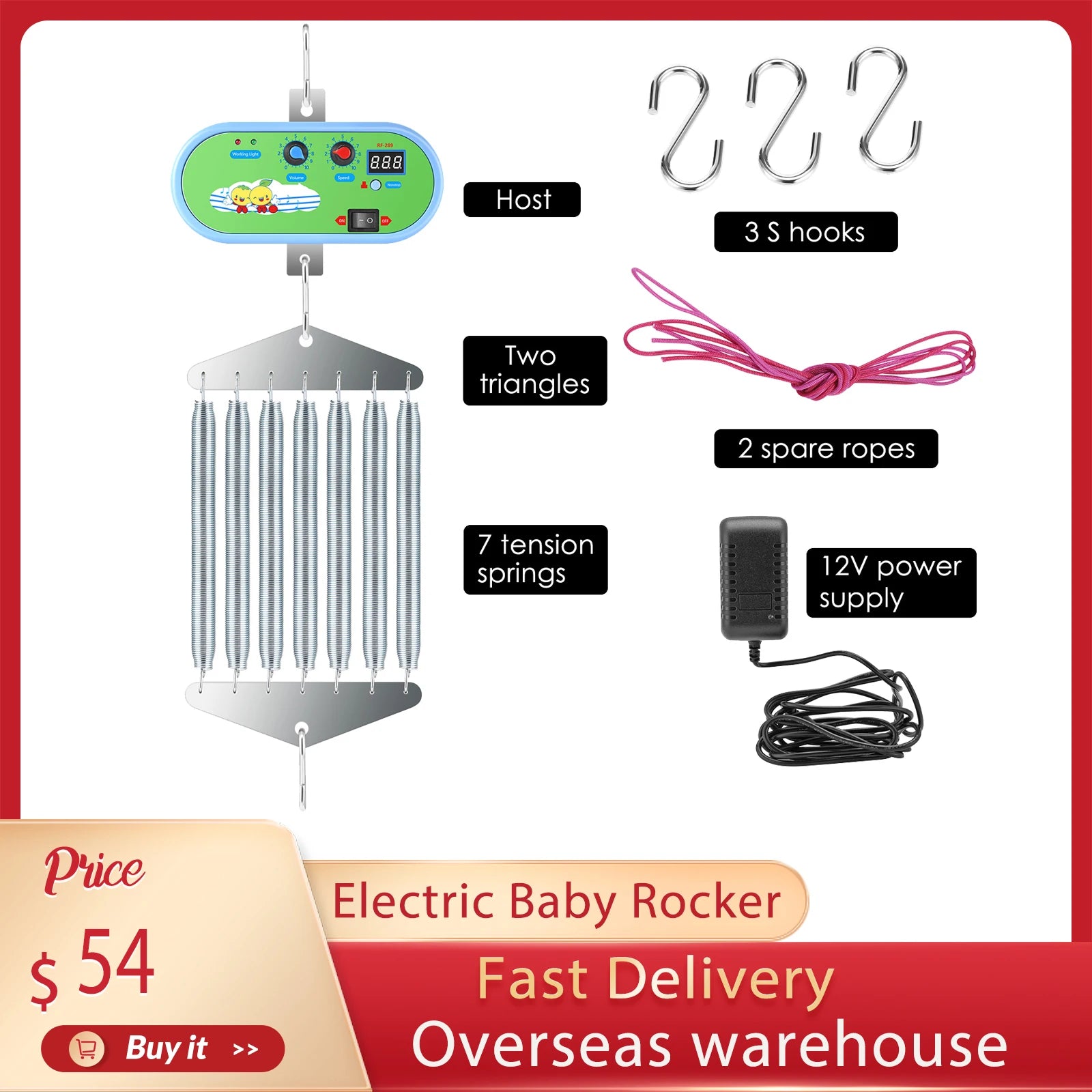 Electric Baby Cradle Swing Controller with Timer & Adjustable Spring Load – Hands-Free Baby Hammock Motor up to 21kg