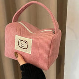 Corduroy Cosmetic Bag with Zipper – Soft, Stylish Makeup Organizer for Women