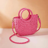 Women’s Straw Crossbody Bag – Stylish Half-Moon Shoulder Purse with Large Capacity