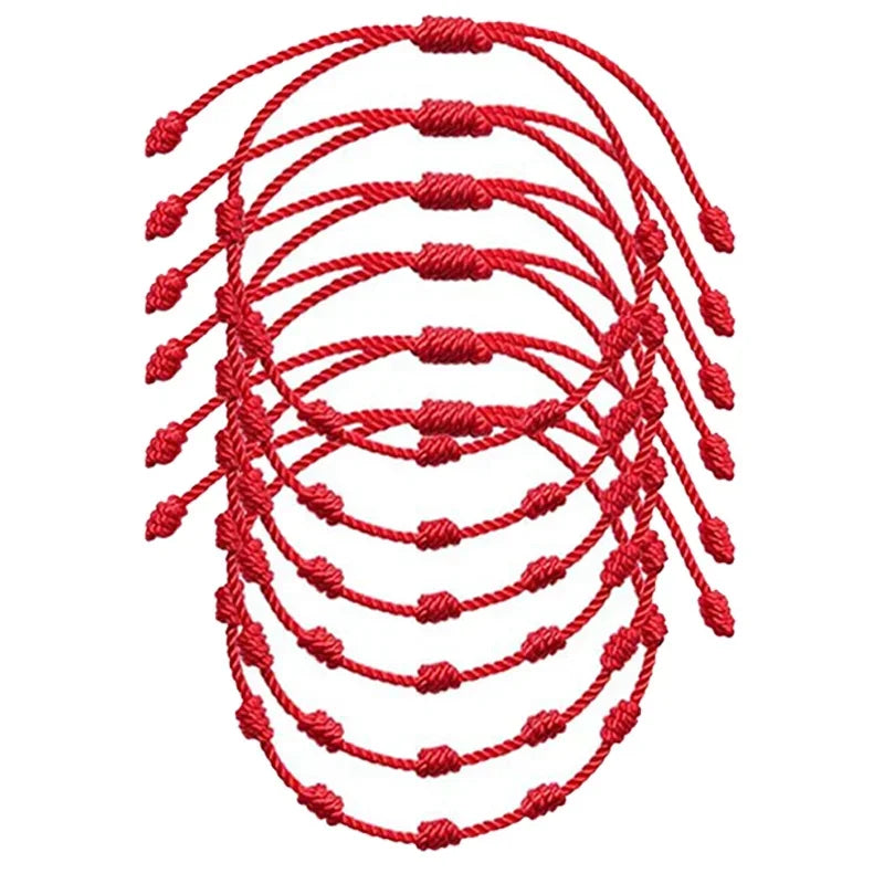 Pulsera ajustable de la suerte para parejas, tejida a mano, de color rojo, de algodón y lino, con diseño clásico de dijes
