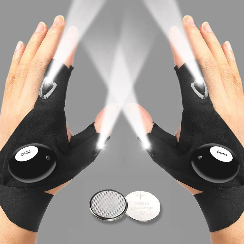 Guantes con linterna LED de medio dedo: resistentes al agua y duraderos para actividades al aire libre y nocturnas