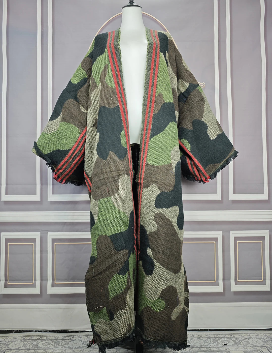 Women's African Kaftan Robe – Long Open-Front Kanga Dress with Tassels for Winter & Autumn