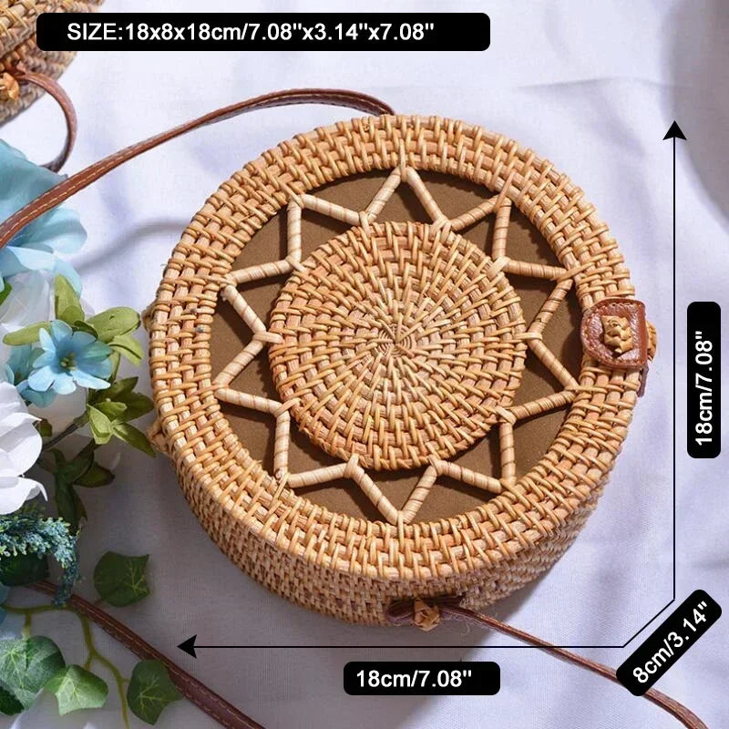 Bohemian Straw Circular Handbag for Women – Stylish, Durable & Chic