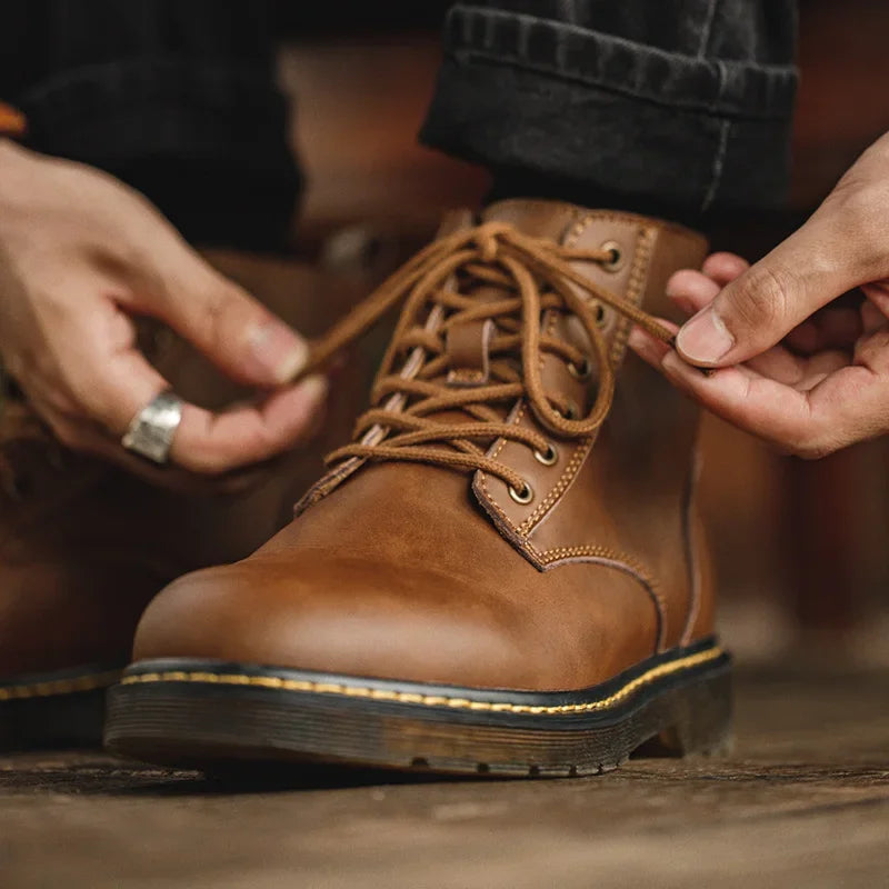 Men's Leather Winter Boots – Comfortable Ankle Work Boots with Anti-Slip Sole