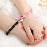 Couples Matching Stone Beaded Heart Charm Bracelets