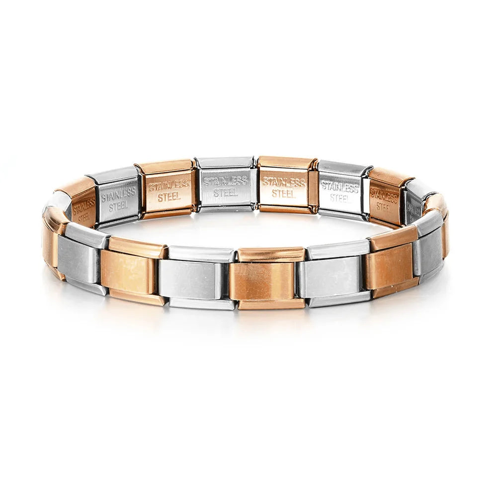 Pulsera de acero inoxidable con holograma de moda para hombres y mujeres: joyería con cadena de eslabones geométricos