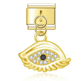 Moon Charm Stainless Steel Bracelet Link with CZ Accents