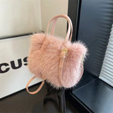 Elegant Plush Pearl-Decorated Handbag for Women – Stylish Autumn & Winter Fashion Tote