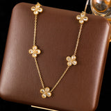 316L Stainless Steel Clover Necklace for Women - Elegant Zircon Flower Pendant Chain