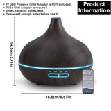 USB Essential Oil Diffuser & Humidifier – Wood Grain, 7-Color LED, Remote Control