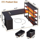 L-Shaped Gaming Desk with Power Outlet and Storage