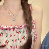 Collar con colgante de doble mariposa: elegante cadena de clavícula en capas para mujer