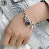 925 Sterling Silver Bear Charm Bracelet with Crystals