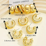 Juego de 12 pendientes de metal trenzado en forma de C: regalo de joyería retro, elegante, hipoalergénico para mujeres