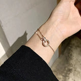 Gold Plated Stainless Steel Zircon Bracelet - Roman Numeral Charm Jewelry for Women