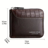 Men’s PU Leather Zipper Wallet – Short Business Style with Card, Coin & Note Compartments